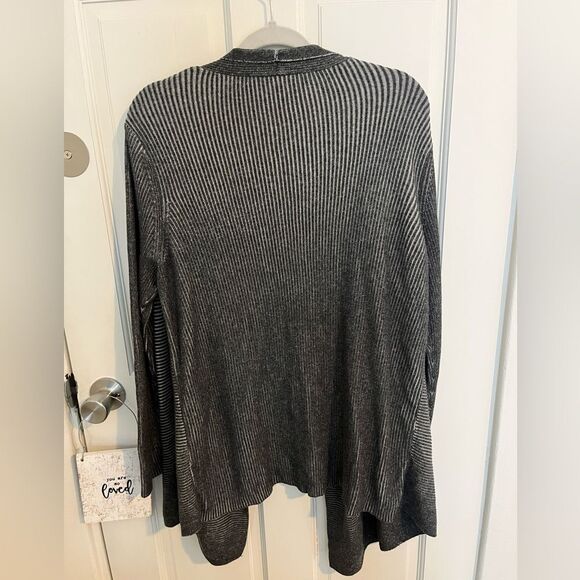 Chico’s Grey Stripe Assymetrical Cardigan Size 12 - Picture 2 of 5